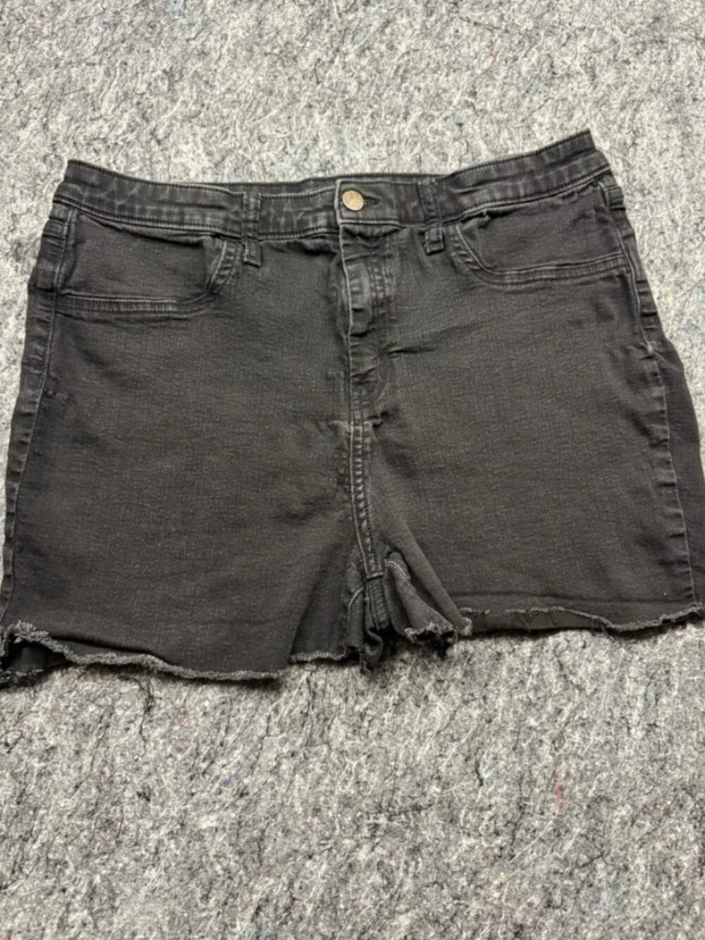 Womens High Rise Skinny Denim Shorts Washed Black Raw‎ Hem 16/33R